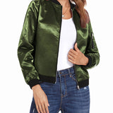 Women's Casual Bomber Jacket with Zip Closure