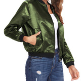 Women's Casual Bomber Jacket with Zip Closure