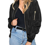 Women's Casual Bomber Jacket with Zip Closure