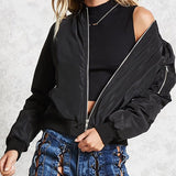 Women's Casual Bomber Jacket with Zip Closure