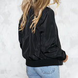 Women's Casual Bomber Jacket with Zip Closure