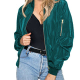 Women's Casual Bomber Jacket with Zip Closure