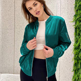 Women's Casual Bomber Jacket with Zip Closure