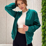 Women's Casual Bomber Jacket with Zip Closure