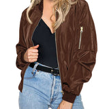 Women's Casual Bomber Jacket with Zip Closure