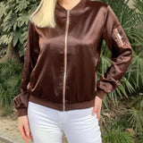 Women's Casual Bomber Jacket with Zip Closure