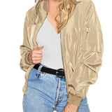 Women's Casual Bomber Jacket with Zip Closure