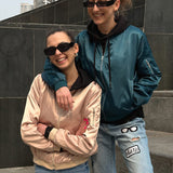 Women's Casual Bomber Jacket with Zip Closure