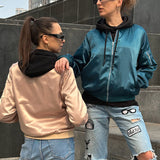 Women's Casual Bomber Jacket with Zip Closure
