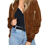 Women's Casual Bomber Jacket with Zip Closure