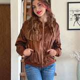 Women's Casual Bomber Jacket with Zip Closure