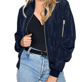 Women's Casual Bomber Jacket with Zip Closure