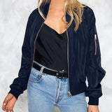 Women's Casual Bomber Jacket with Zip Closure