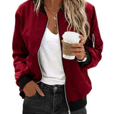 Women's Casual Bomber Jacket with Zip Closure