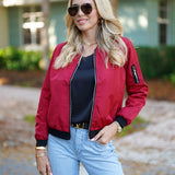 Women's Casual Bomber Jacket with Zip Closure