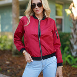 Women's Casual Bomber Jacket with Zip Closure