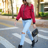 Women's Casual Bomber Jacket with Zip Closure