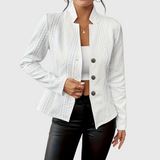 Women's Fitted Knit Stand-Collar Button-Front Blazer