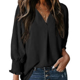 Women's V-Neck Roll Sleeve Blouse