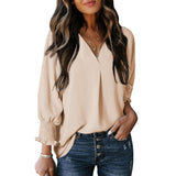 Women's V-Neck Roll Sleeve Blouse