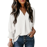 Women's V-Neck Roll Sleeve Blouse