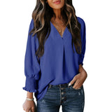 Women's V-Neck Roll Sleeve Blouse