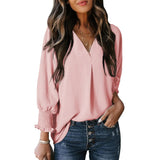 Women's V-Neck Roll Sleeve Blouse