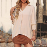 Women's V-Neck Roll Sleeve Blouse