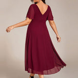 Women's Pleated Wrap Midi Dress with Asymmetric Hem