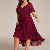 Women's Pleated Wrap Midi Dress with Asymmetric Hem