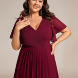 Women's Pleated Wrap Midi Dress with Asymmetric Hem