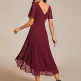 Women's Pleated Wrap Midi Dress with Asymmetric Hem