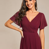 Women's Pleated Wrap Midi Dress with Asymmetric Hem