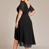 Women's Pleated Wrap Midi Dress with Asymmetric Hem