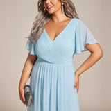 Women's Pleated Wrap Midi Dress with Asymmetric Hem