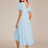 Women's Pleated Wrap Midi Dress with Asymmetric Hem