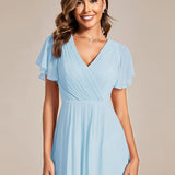 Women's Pleated Wrap Midi Dress with Asymmetric Hem