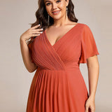 Women's Pleated Wrap Midi Dress with Asymmetric Hem