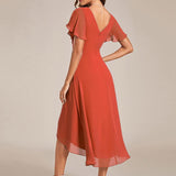 Women's Pleated Wrap Midi Dress with Asymmetric Hem