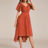 Women's Pleated Wrap Midi Dress with Asymmetric Hem