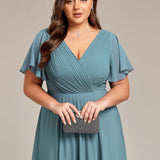 Women's Pleated Wrap Midi Dress with Asymmetric Hem