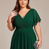 Women's Pleated Wrap Midi Dress with Asymmetric Hem