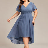 Women's Pleated Wrap Midi Dress with Asymmetric Hem