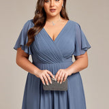 Women's Pleated Wrap Midi Dress with Asymmetric Hem