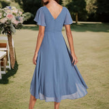 Women's Pleated Wrap Midi Dress with Asymmetric Hem