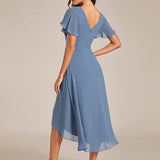 Women's Pleated Wrap Midi Dress with Asymmetric Hem