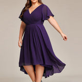 Women's Pleated Wrap Midi Dress with Asymmetric Hem