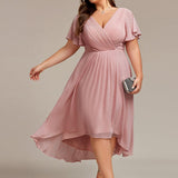 Women's Pleated Wrap Midi Dress with Asymmetric Hem