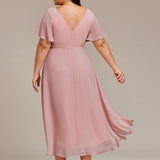 Women's Pleated Wrap Midi Dress with Asymmetric Hem