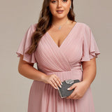 Women's Pleated Wrap Midi Dress with Asymmetric Hem